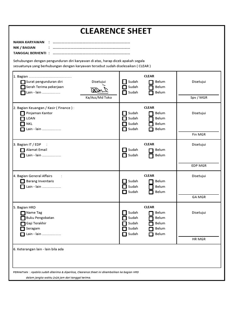 Clearence Sheet - Daniel | PDF