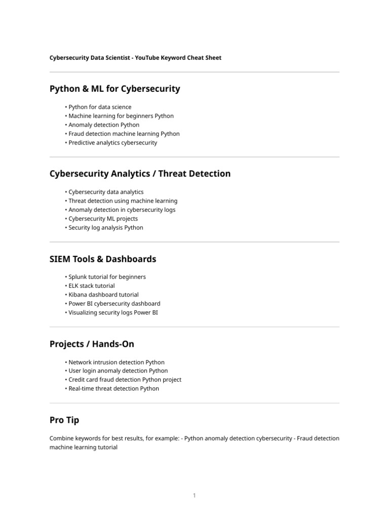 Cybersecurity Data Scientist Yt Keywords | PDF
