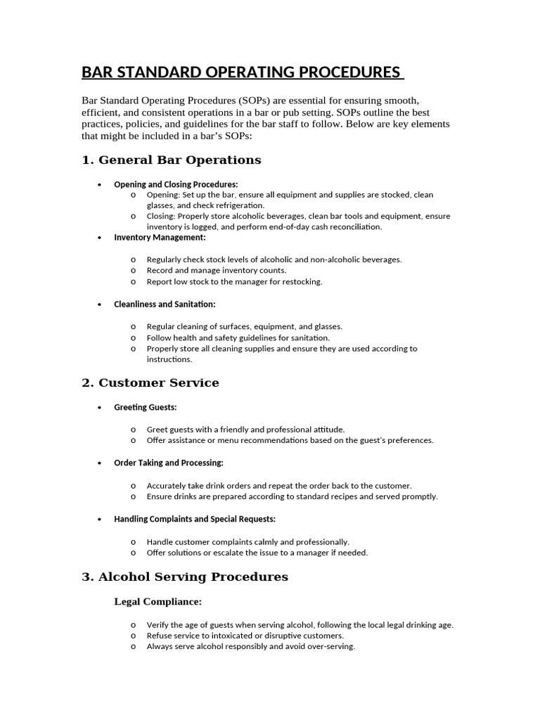 Bar Standard Operating Procedures Guide | PDF | Alcoholic Beverages ...