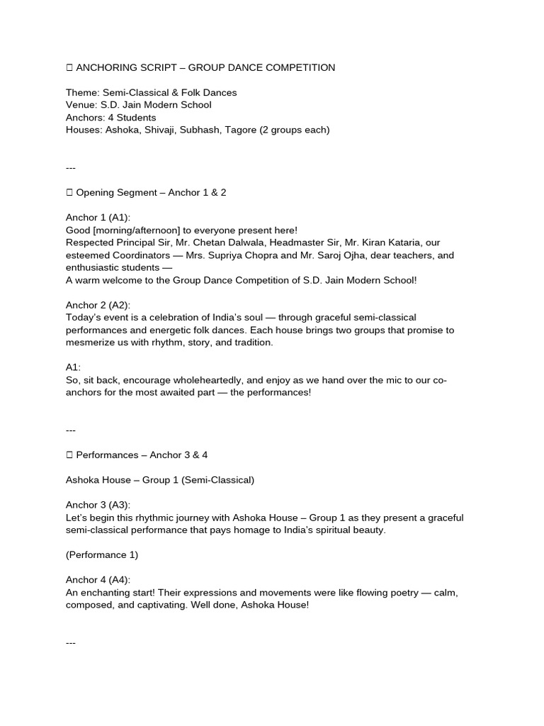 Group Dance Competition Anchoring Script | PDF