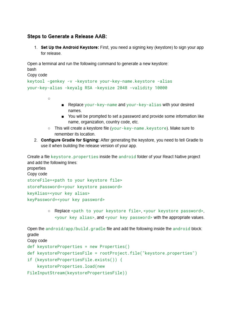 Generate Android Release AAB Steps | PDF | Mobile App | Computer File