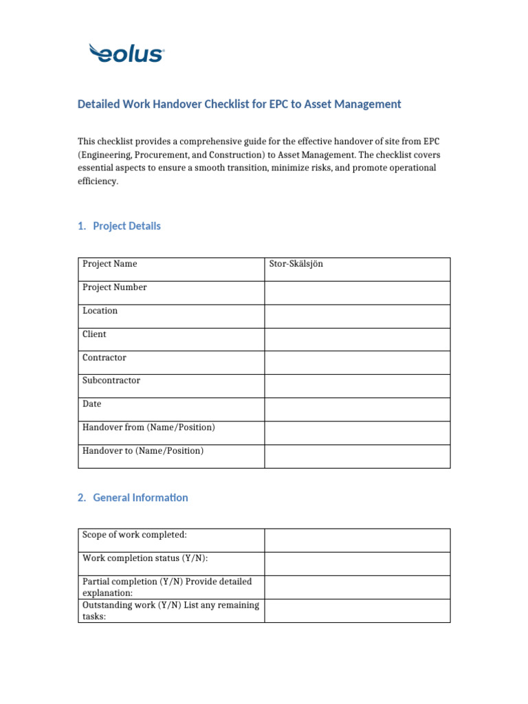 EPC to Asset Management Handover Checklist | PDF | Quality Assurance ...