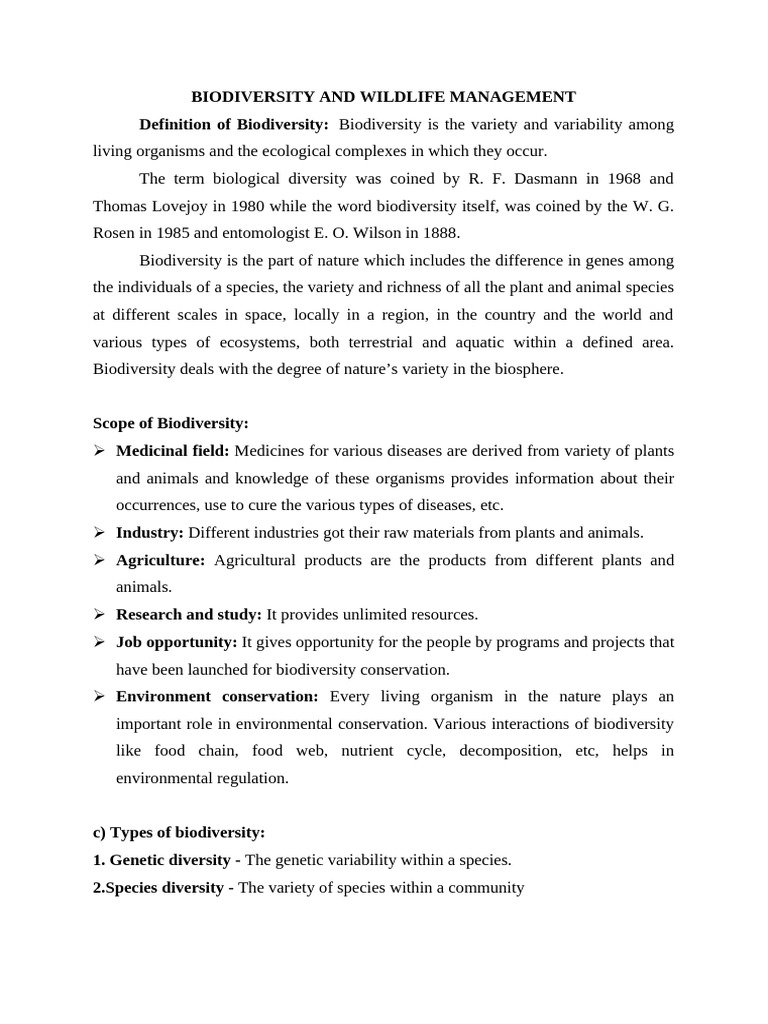 Biodiversity and Wildlife Management Guide | PDF | Biodiversity ...
