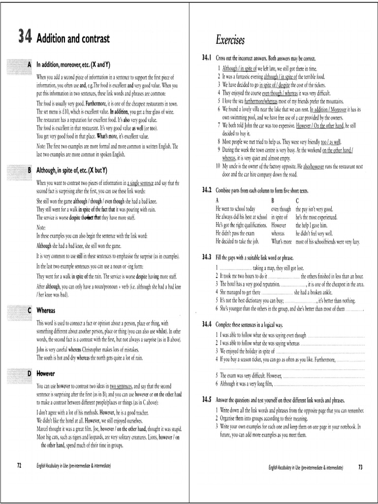 2. Addition and Contrast - English Vocabulary in Use - Pre ...