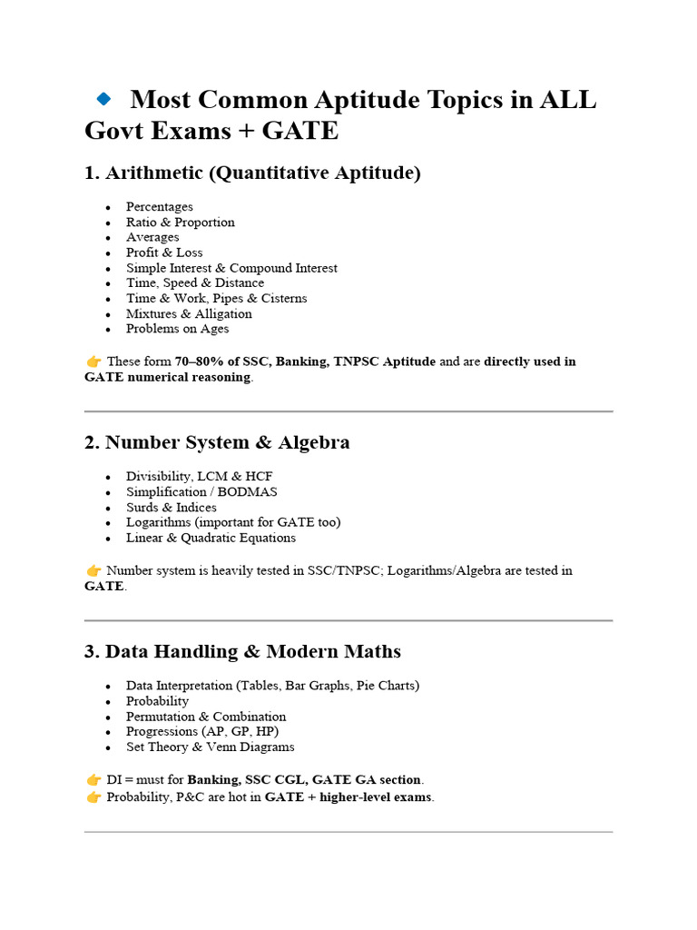 Key Aptitude Topics for Govt Exams & GATE | PDF