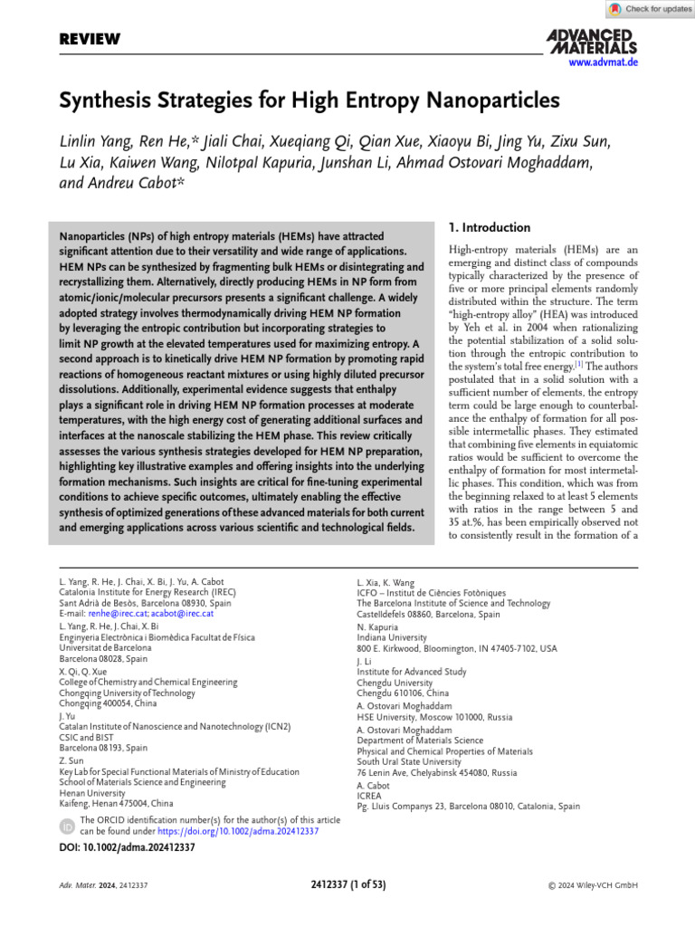 Advanced Materials - 2024 - Yang - Synthesis Strategies For High ...