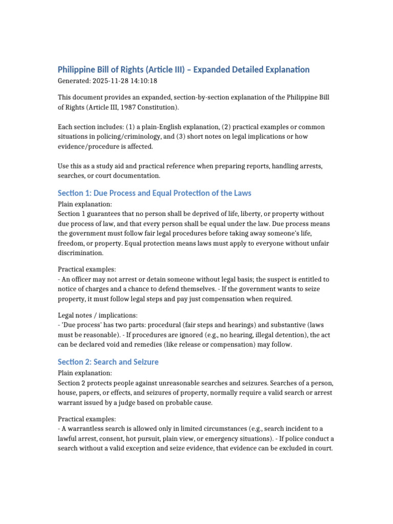 Bill of Rights Expanded Detailed | PDF | Search And Seizure | Bail