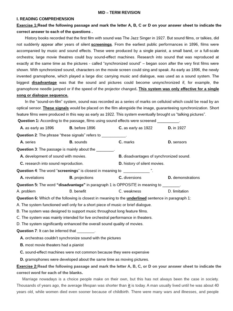 Mid-Term Revision: Reading Comprehension | PDF | Marriage