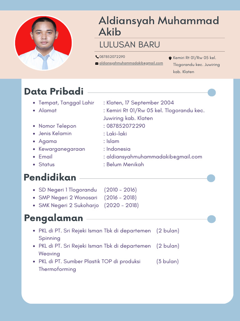 Biru Putih Minimalis Sederhana CV Lulusan Baru Resume | PDF