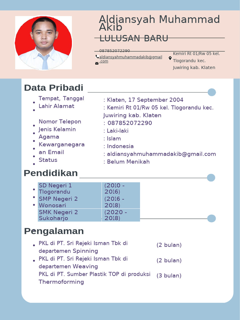Biru Putih Minimalis Sederhana CV Lulusan Baru Resume (1) | PDF