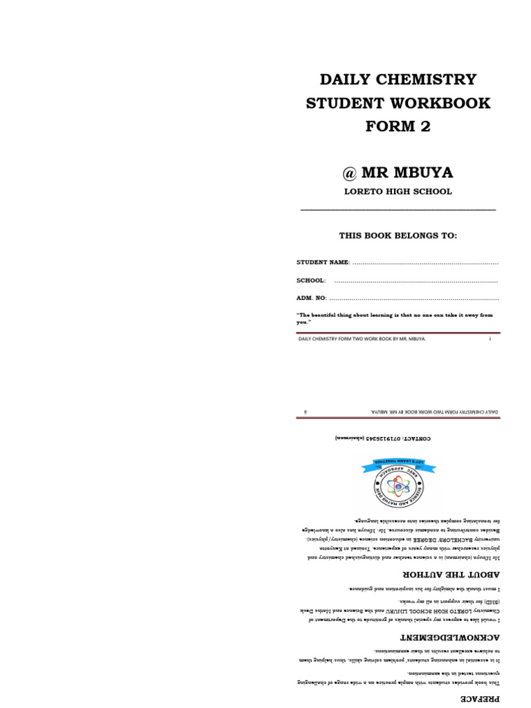 Form 2 Daily Chemistry Workbook | PDF | Chemical Bond | Salt (Chemistry)