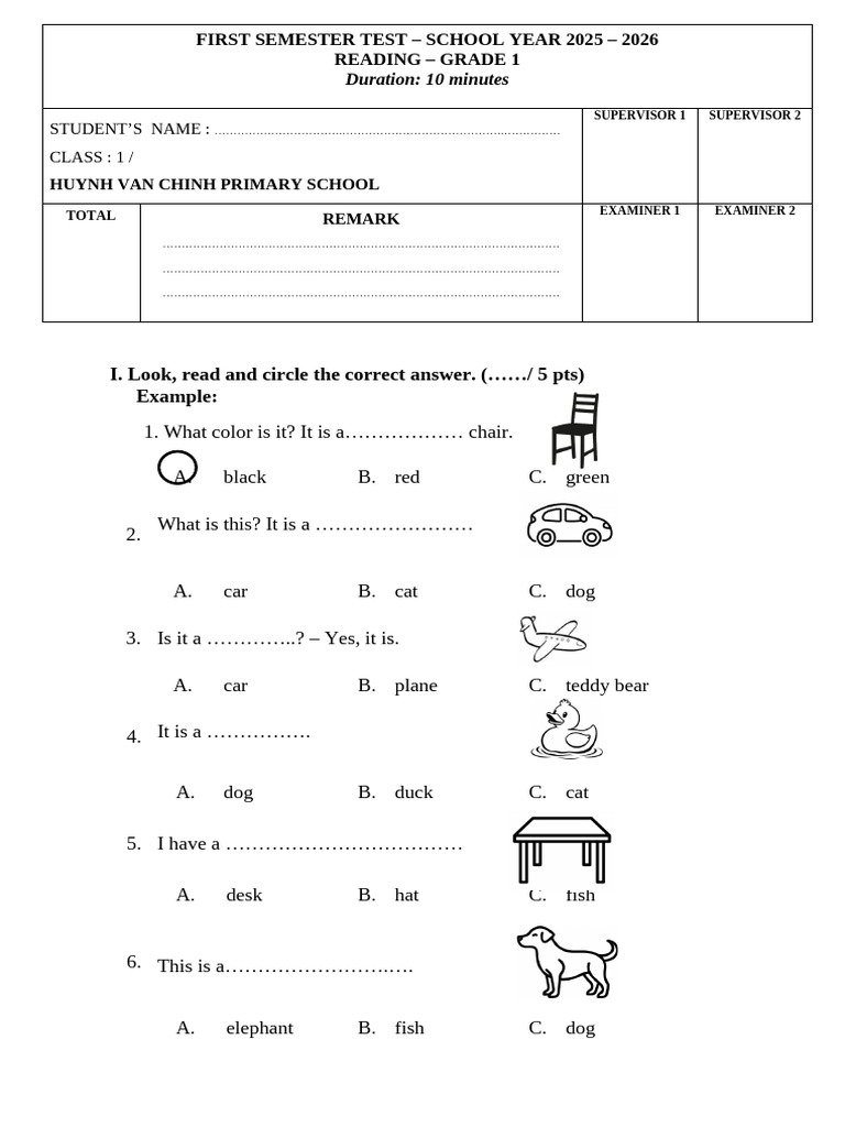 I. Look, Read and Circle The Correct Answer. ( / 5 PTS) Example | PDF