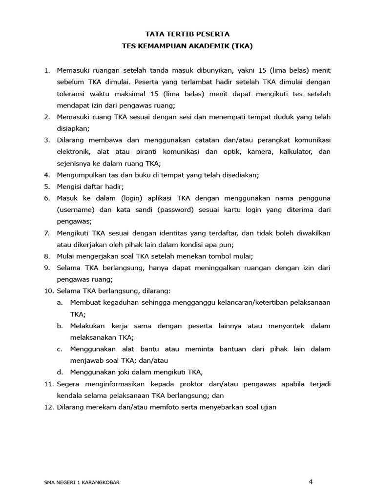 Tata Tertib Peserta Tka 2025 | PDF