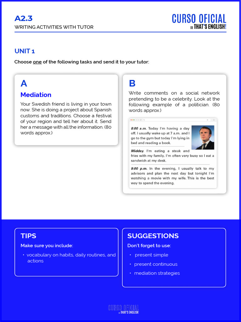 A2.3 Writing Tasks U1 | PDF