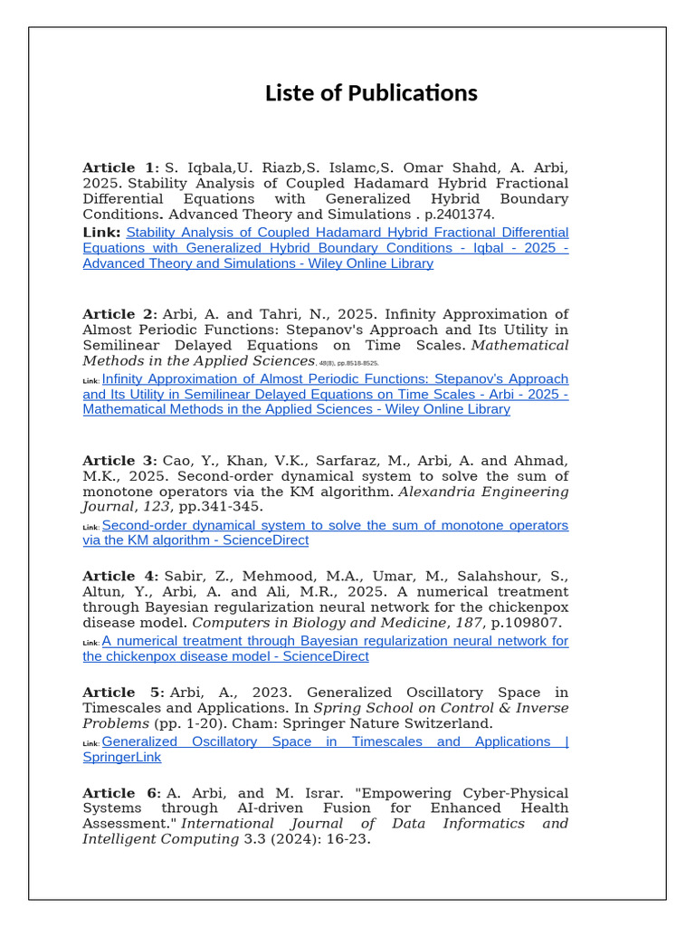 Liste of Publications | PDF | Equations | Mathematical Analysis