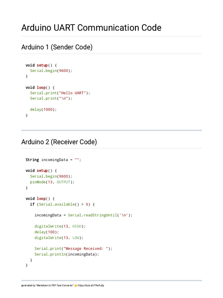 Arduino UART Communication Example | PDF