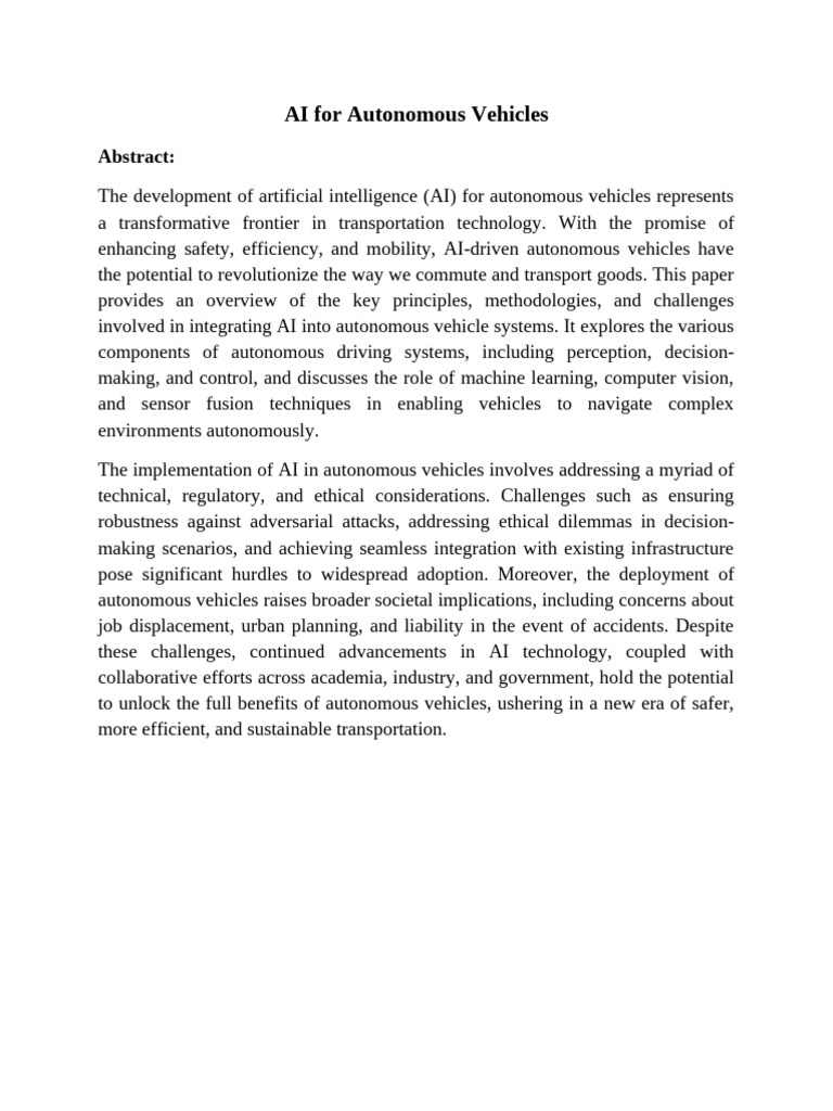 AI Integration in Autonomous Vehicles | PDF