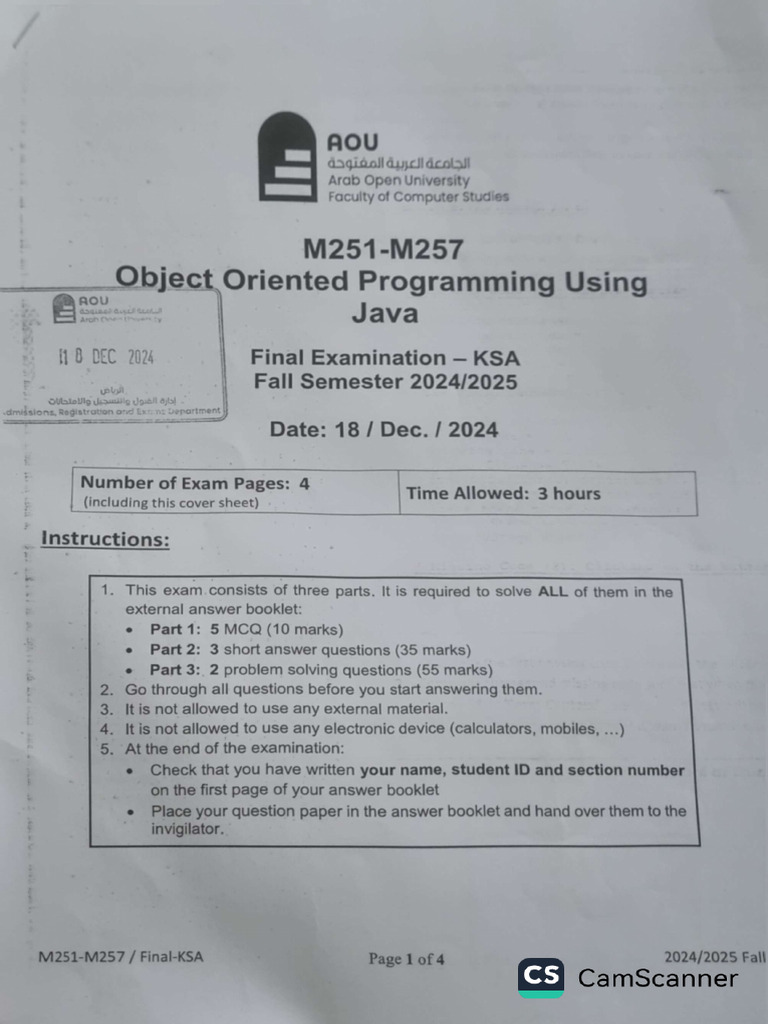Java OOP Final Exam Solution Key | PDF | Programming Paradigms ...