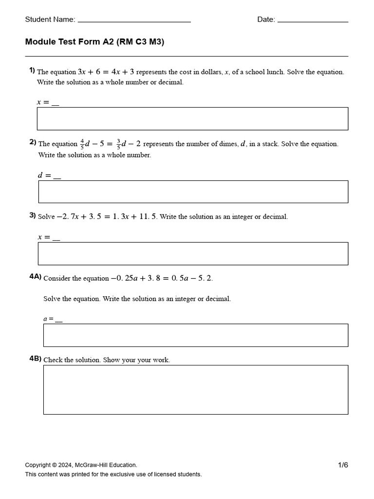 Module Test A2: Algebra Equations | PDF | Mathematics