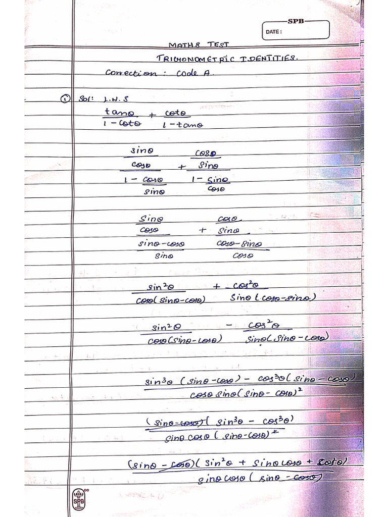 Trigonometric Identities Code a Solutions | PDF