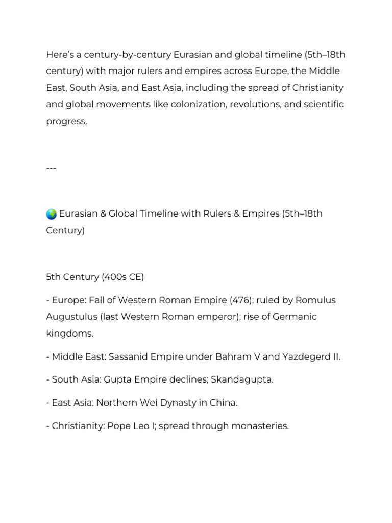 Eurasian Timeline of Rulers & Empires | PDF | Crusades | Mughal Empire