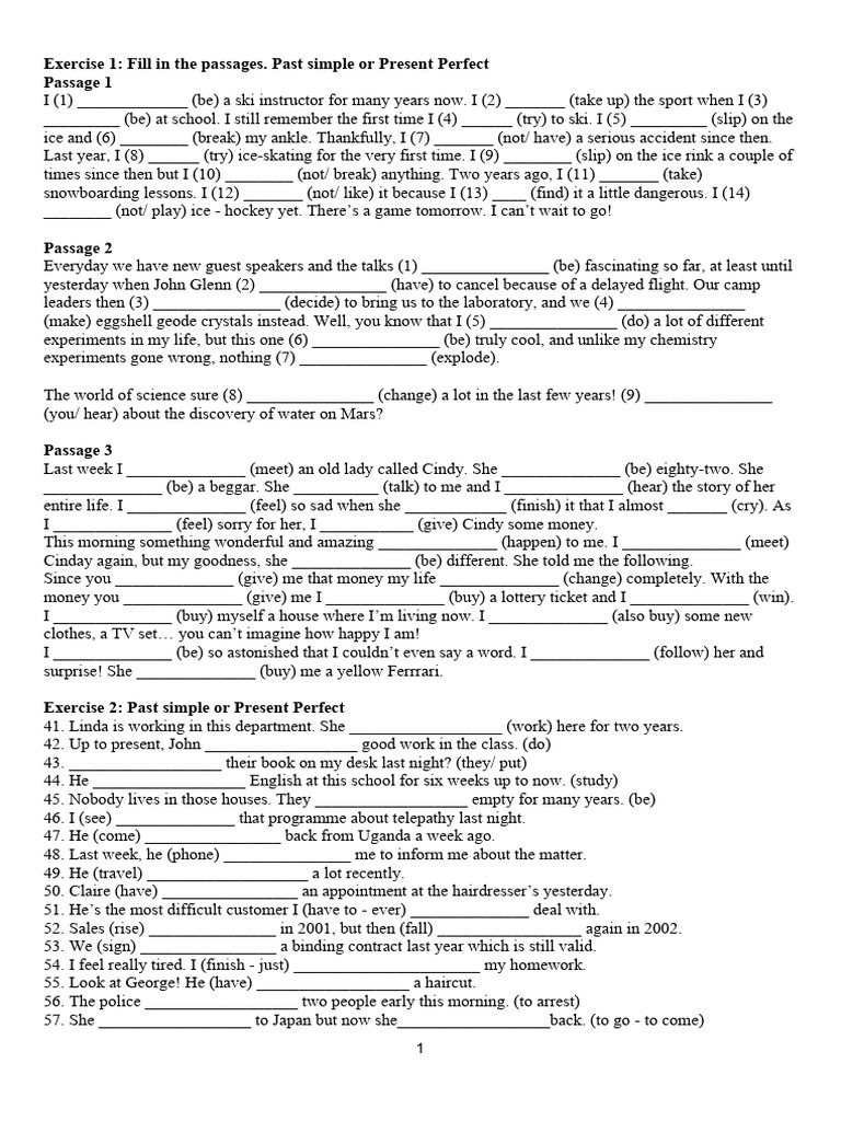Past Simple vs Present Perfect Exercises | PDF