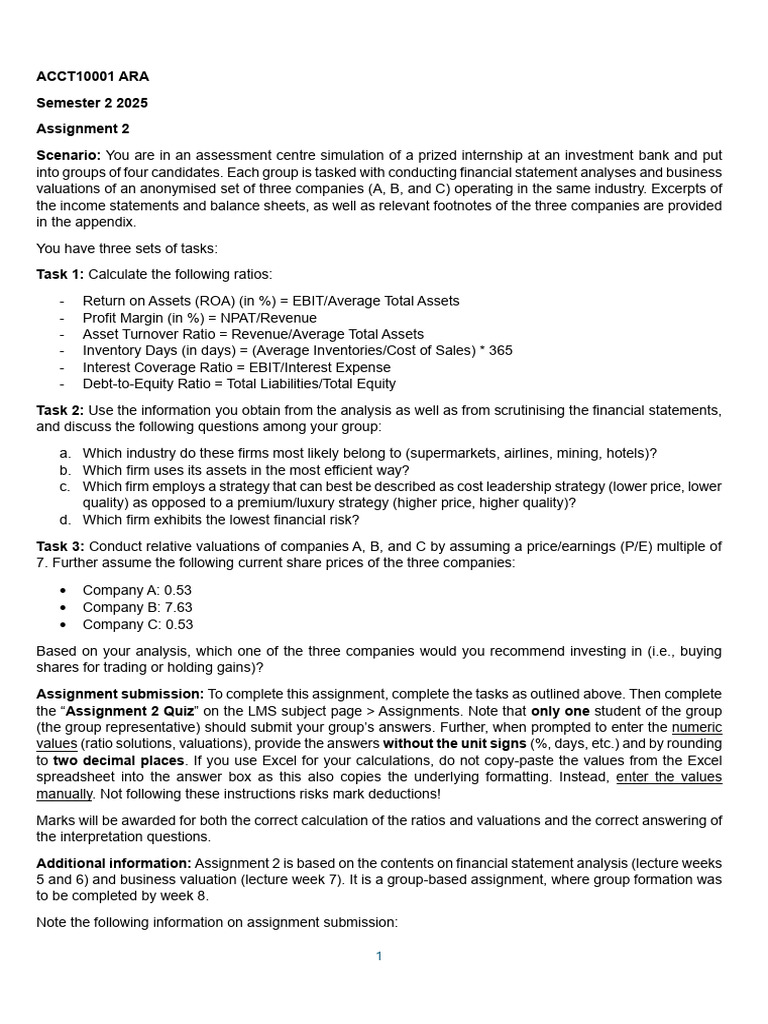 Financial Analysis Assignment Guide | PDF | Valuation (Finance) | Revenue