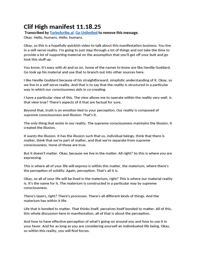 Clif High Manifest 11.18.25 | PDF | Consciousness | Reality