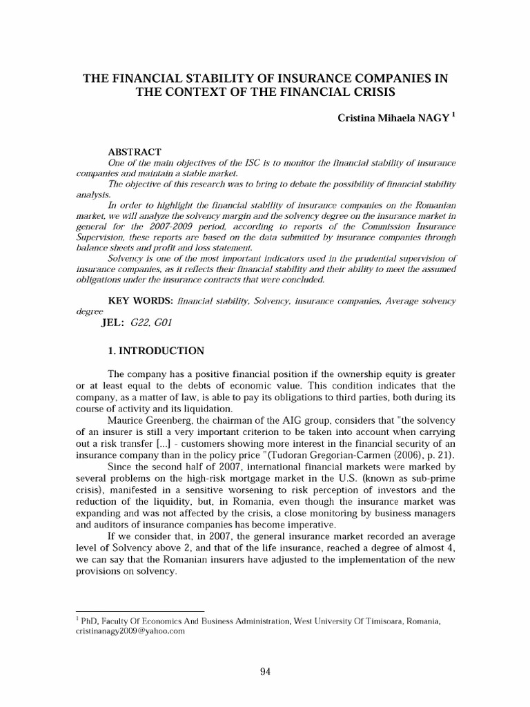 Insurance Companies' Financial Stability Analysis | PDF | Insurance ...
