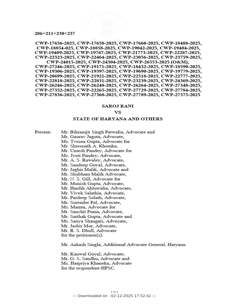 CWP 2025 Case Summary: Saroj Rani vs. Haryana | PDF