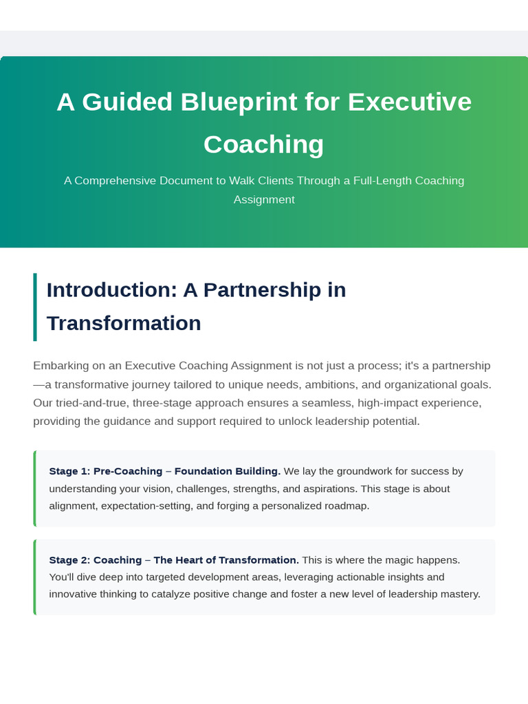 Executive Coaching Blueprint Guide | PDF | Business | Social Psychology