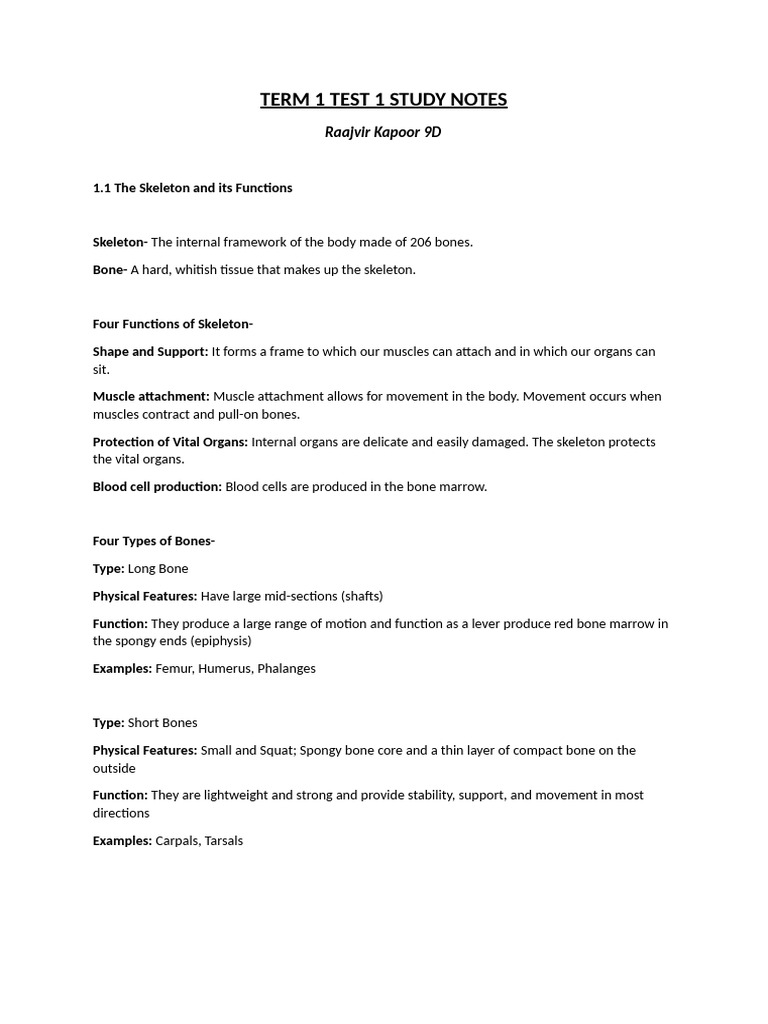 PE - Term 1 Test 1 Study Notes | PDF | Anatomical Terms Of Motion ...