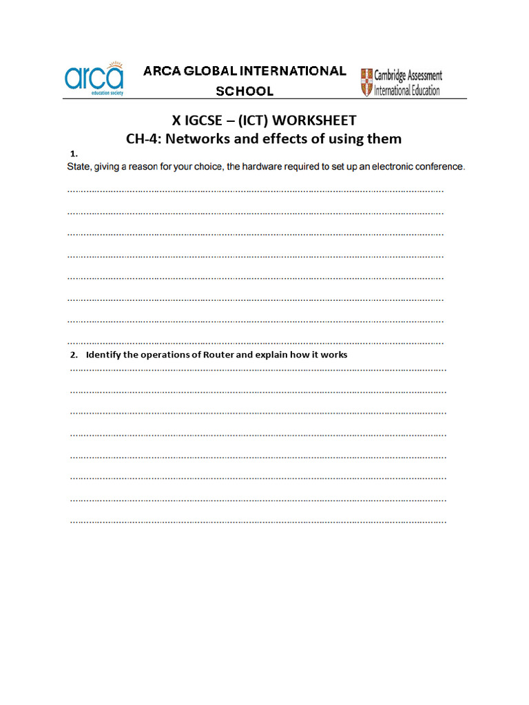 IGCSE ICT Networks Worksheet Guide | PDF