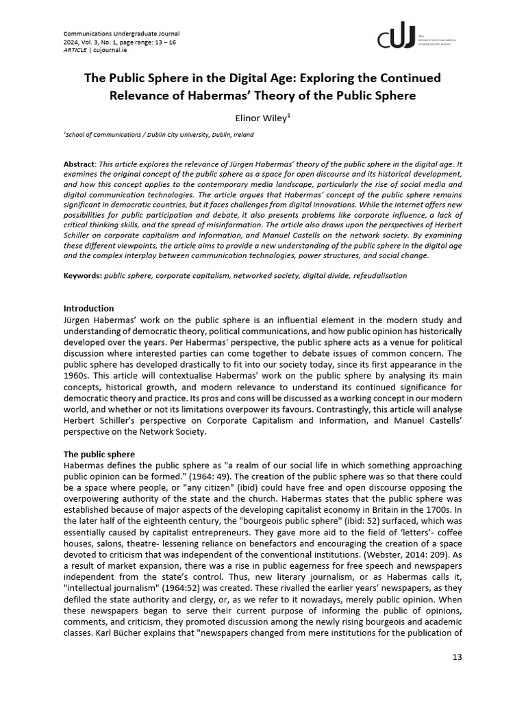 Habermas' Public Sphere in Digital Era | PDF | Public Sphere | Capitalism