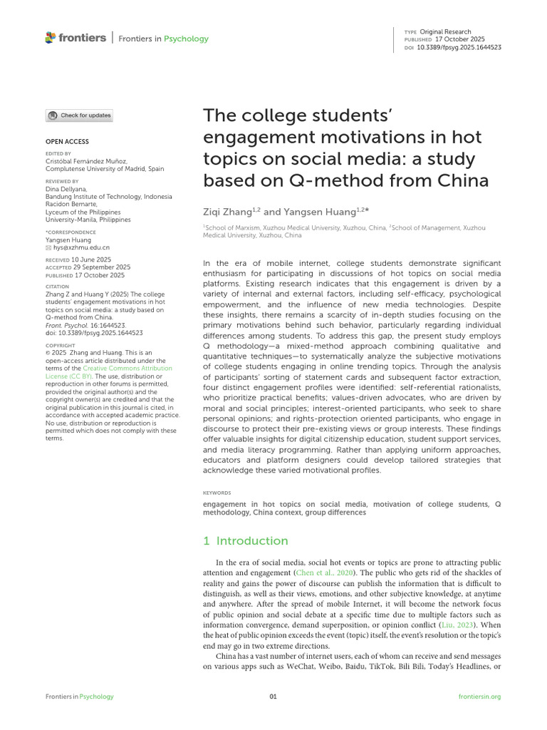 The College Students' Engagement Motivations in Hot Topics On Social ...