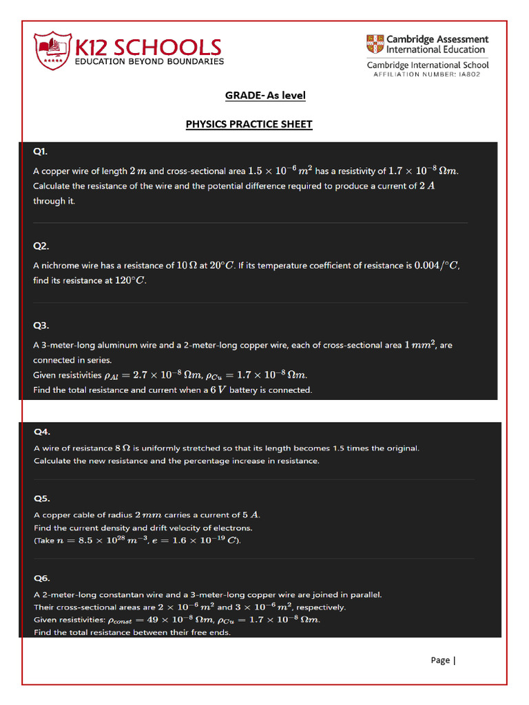 AS Level Physics Practice Sheet | PDF