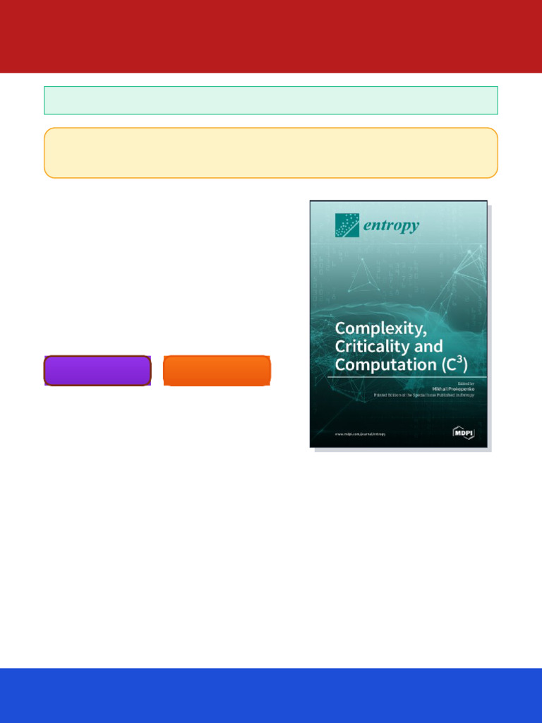 Complexity Criticality and Computation C³ 1st Edition Mikhail ...