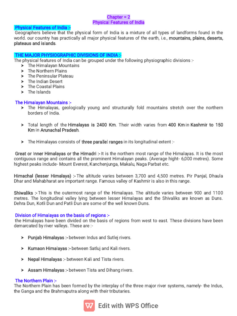 Chapter 2 Physical Feature of India | PDF | Himalayas | Earth Sciences