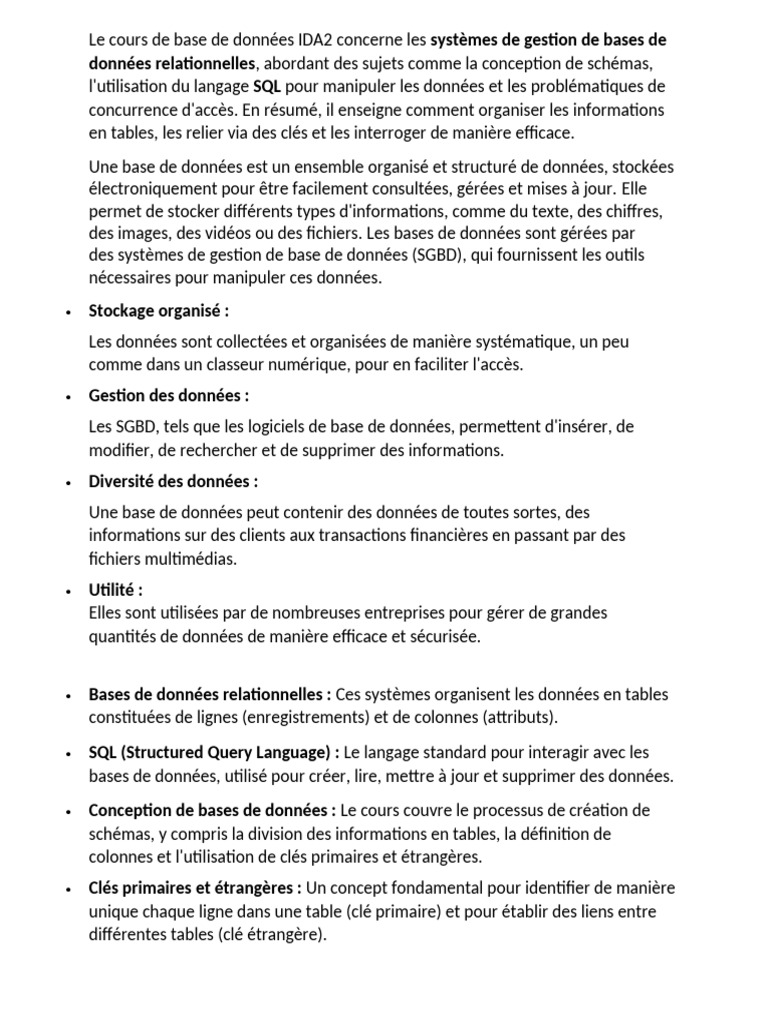 Cours sur les bases de données relationnelles | PDF | Bases de données ...