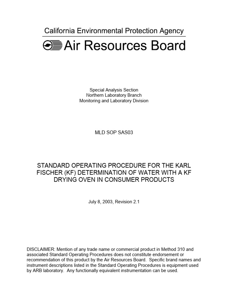 Karl Fischer Water Analysis SOP | PDF | Chemical Substances | Chemistry
