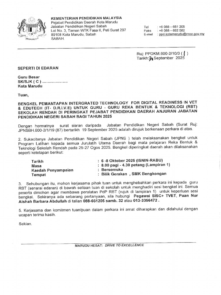 It-Drive RBT SR Bengkel Kerja Kemahiran 2025 Jpns | PDF