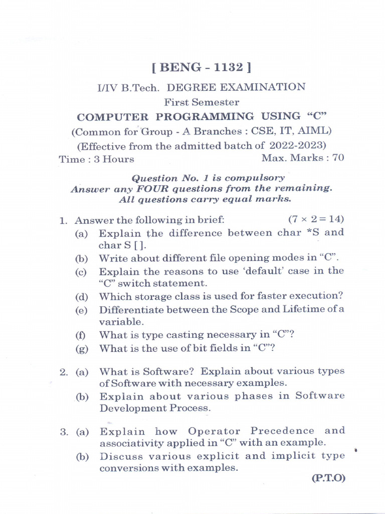 Computer Programming Using C W.E.F 2022-23 Vayihge | PDF
