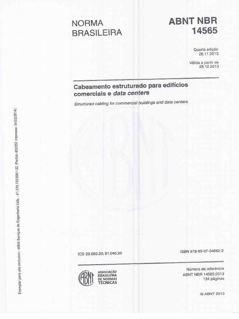 14565-2013 - Cabeamento Estruturado Para Edifícios Comerciais e Data ...