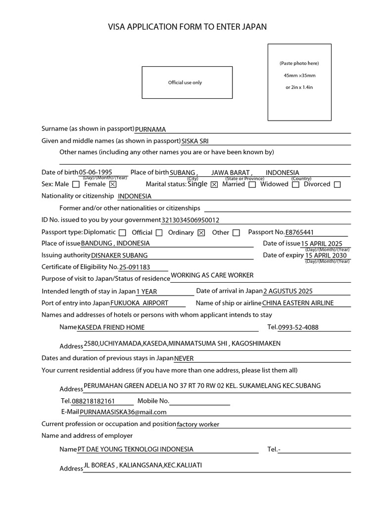 Japan Visa Application Form Details | PDF | Travel Visa | Passport