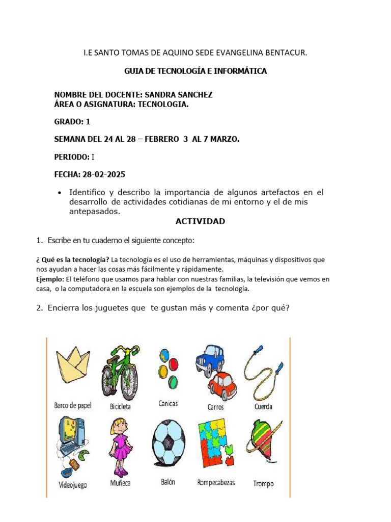 Taller Tecnologia para Grado 1 | PDF