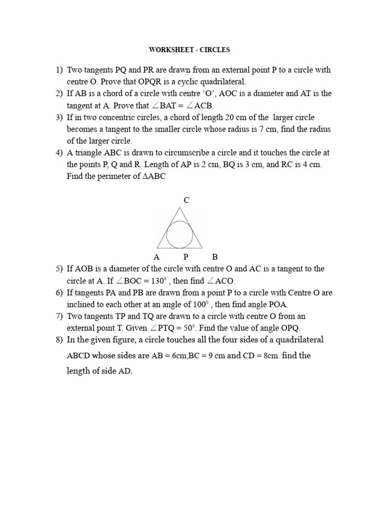 Circle Geometry Problems Worksheet | PDF