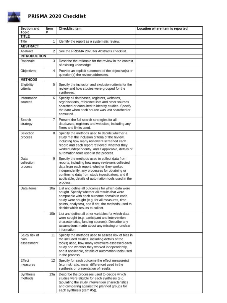 PRISMA 2020 Checklist | PDF | Systematic Review | Methodology