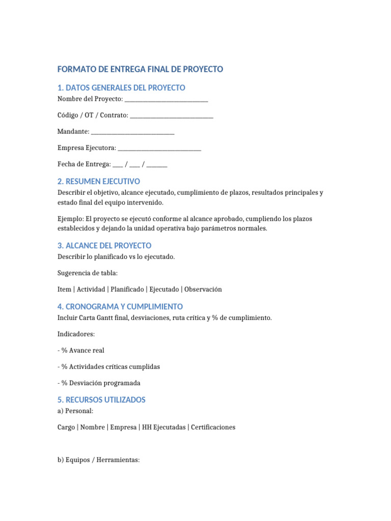 Formato Entrega Final de Proyecto | PDF