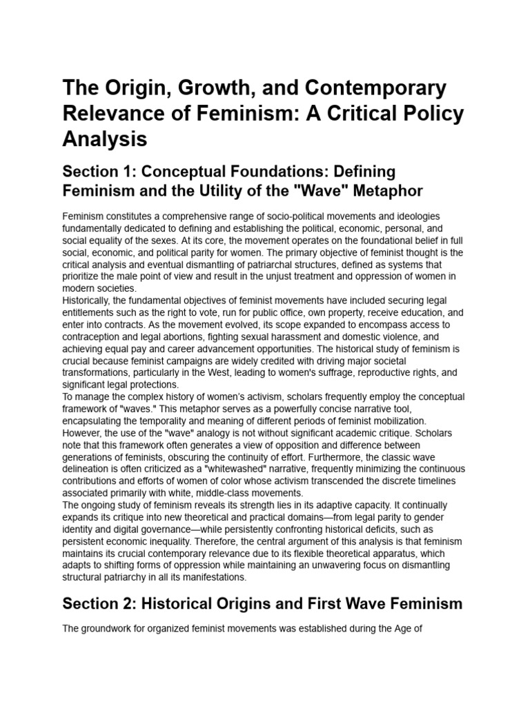 Feminism- Origin, Growth, Relevance | PDF | Gender Studies | Feminism