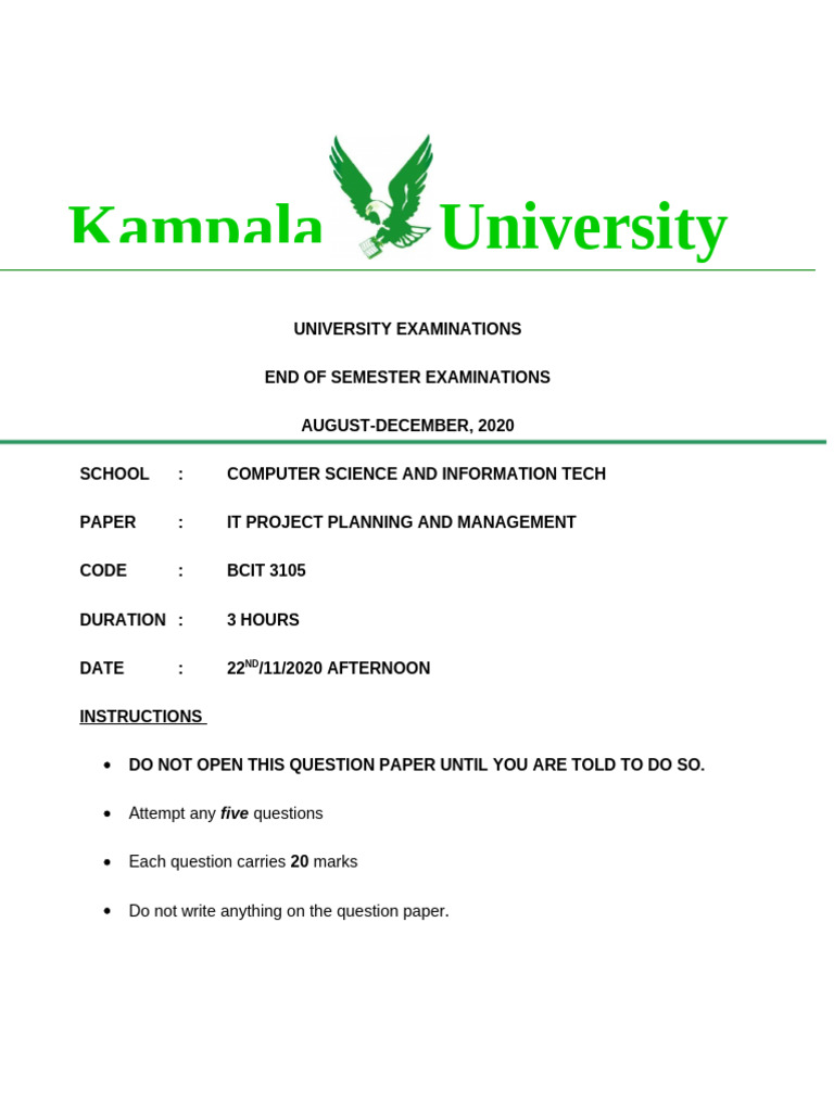 IT Project Planning Exam Questions | PDF | Project Management | Computing